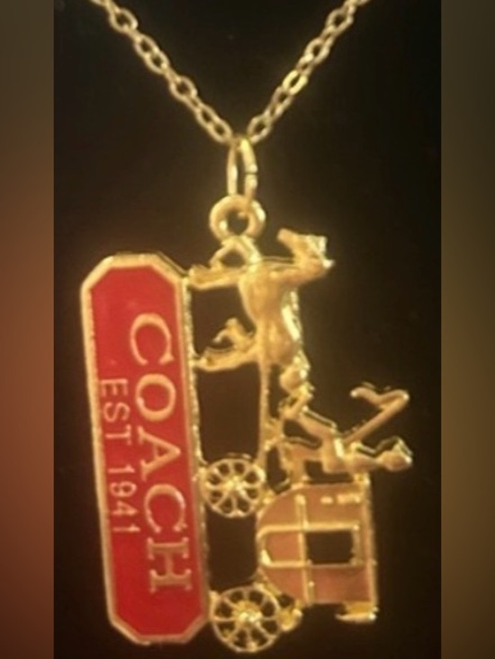 The Unbranded Brand Jewelry - COACH Gold and Red Carriage Logo Pendant Necklace